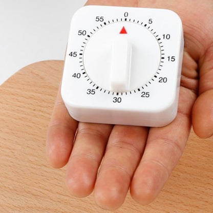 White Timer Clock Square 60-Minute Mechanical Kitchen Timer Wind up Visual Cooking Clock with Loud Alarm No V1258-DP02-A-628