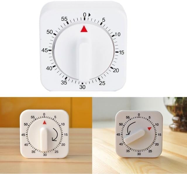 White Timer Clock Square 60-Minute Mechanical Kitchen Timer Wind up Visual Cooking Clock with Loud Alarm No V1258-DP02-A-628