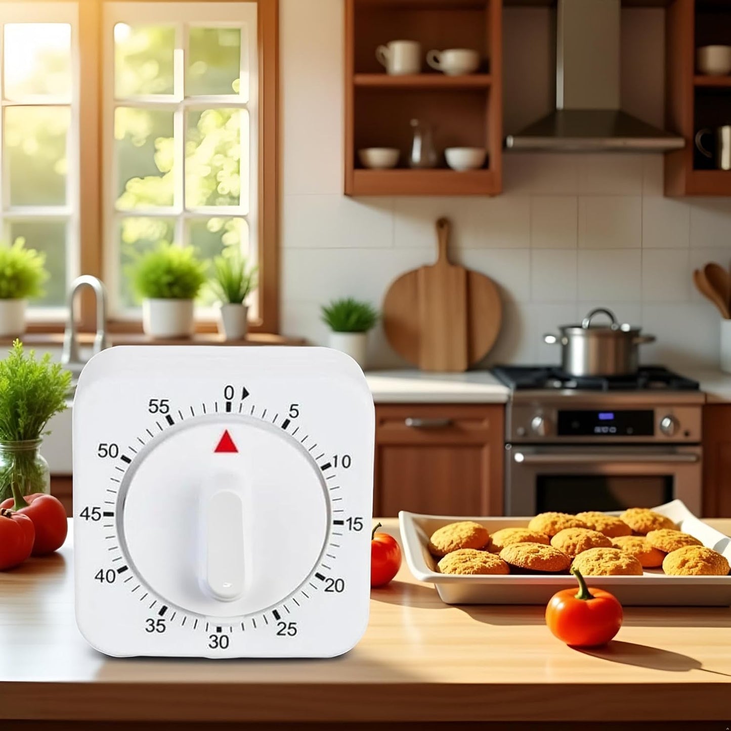 White Timer Clock Square 60-Minute Mechanical Kitchen Timer Wind up Visual Cooking Clock with Loud Alarm No V1258-DP02-A-628