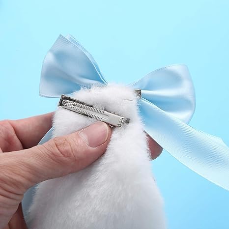 1 Pair Blue Girls Bunny Plush Lop Ears Hair Clip Rabbit Furry Ears Ribbon Bow-knot Hair Clamp Hairpin Cosplay V1258-DP02-A-629