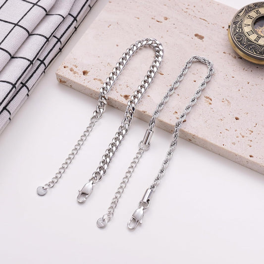 Kvekstio 2 Pieces Mens Sterling Silver Figaro Cuban Chain Bracelet Gift for Husband Boyfriend, Adjustable V1258-DP02-A-632