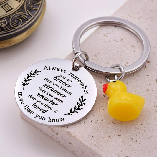 Inspirational Duck Keychain, Cute Lucky Duck Charm Keyring for Friends Teens, Positive Affirmation Duckling V1258-DP02-A-634