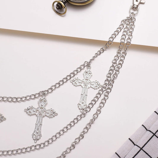Punk Pants Chain - Multi Stacked Layering Cross Charm Chain for Women Men, Gothic Hip Hop Pocket Accessories V1258-DP02-A-636