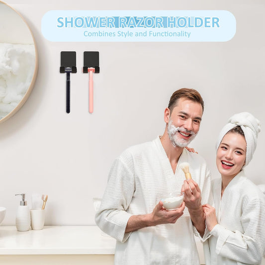 Shower Wall Razor Holder, Metal Adhesive Razor Hooks for His and Hers, Waterproof, Black, 2 Pcs V1258-DP02-A-64