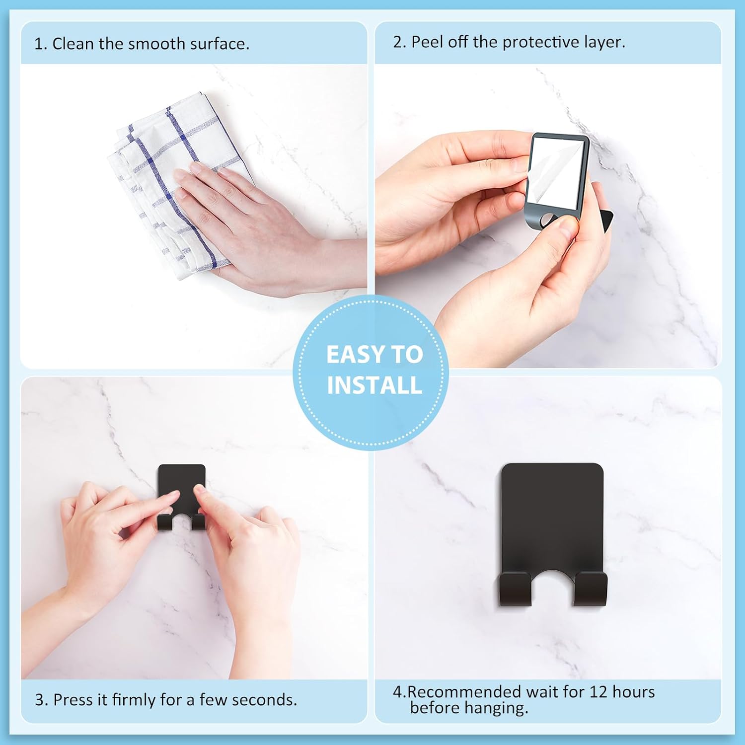 Shower Wall Razor Holder, Metal Adhesive Razor Hooks for His and Hers, Waterproof, Black, 2 Pcs V1258-DP02-A-64