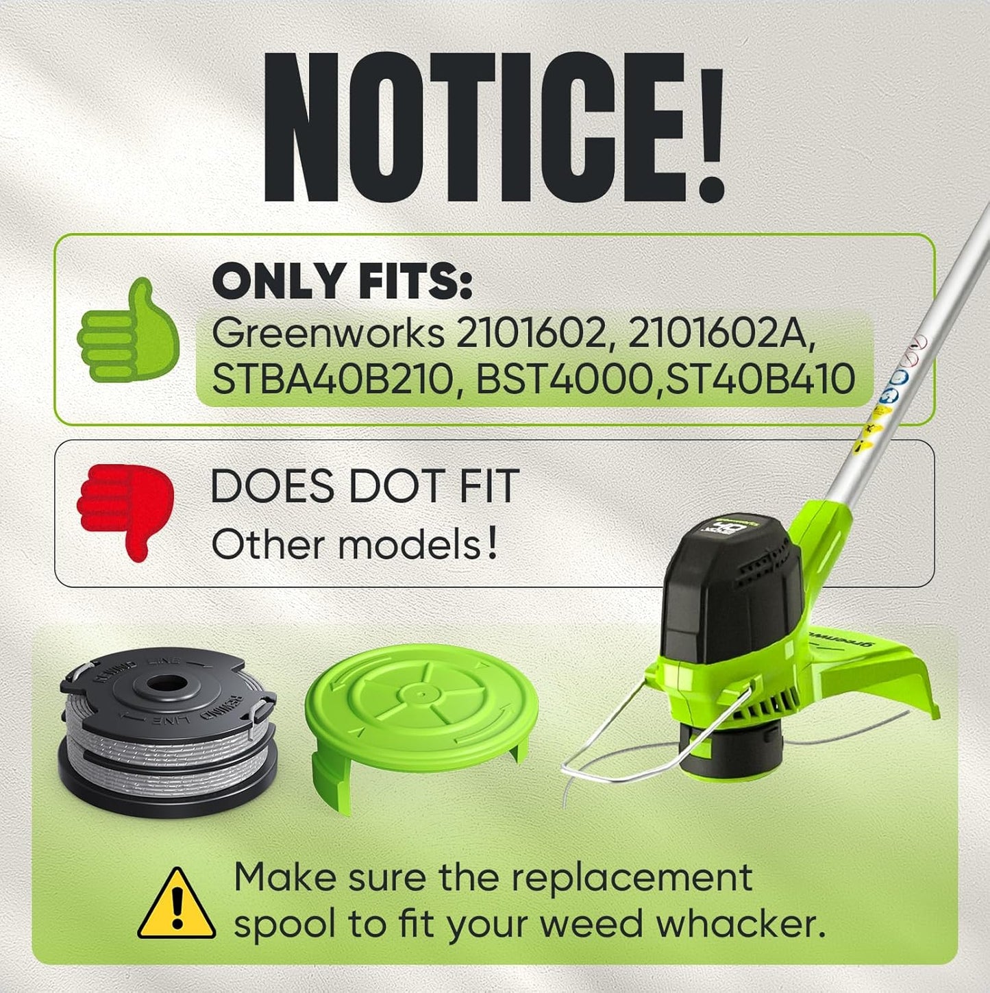 Weed Wacker String Compatible with Greenworks, Dual String Trimmer Replacement Spool for Greenworks Weed V1258-DP02-A-641