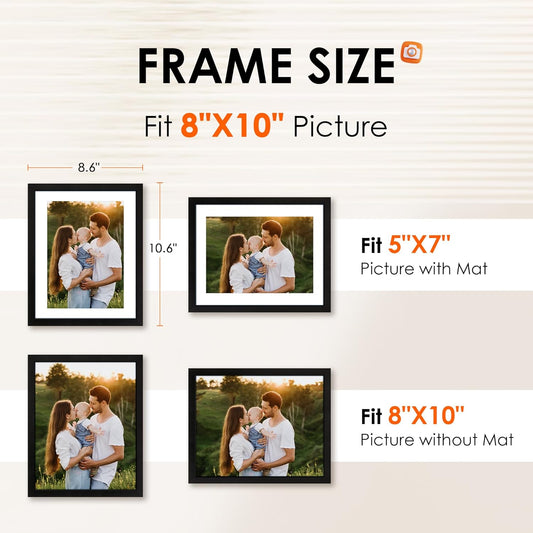 8x10 Picture Frame 1 Pack, Photo Frame with HD Plexiglass, Display Pictures 5x7 with Mat or 8x10 Without Mat, V1258-DP02-A-653