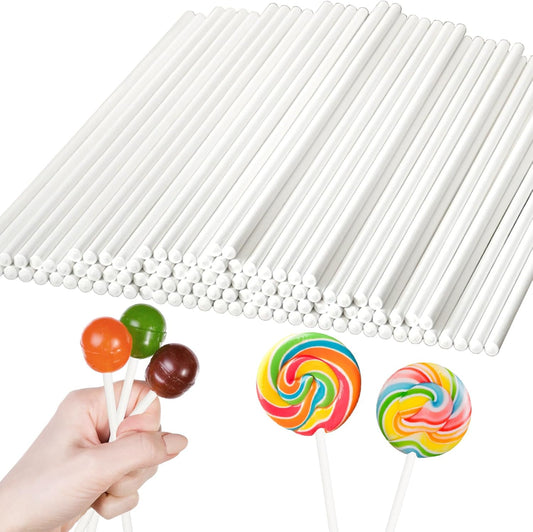 100 Pack 8 Inch White Lollipop Sticks,Long Paper Treat Sticks,White Paper Cake Pop Stick for Homemade V1258-DP02-A-654