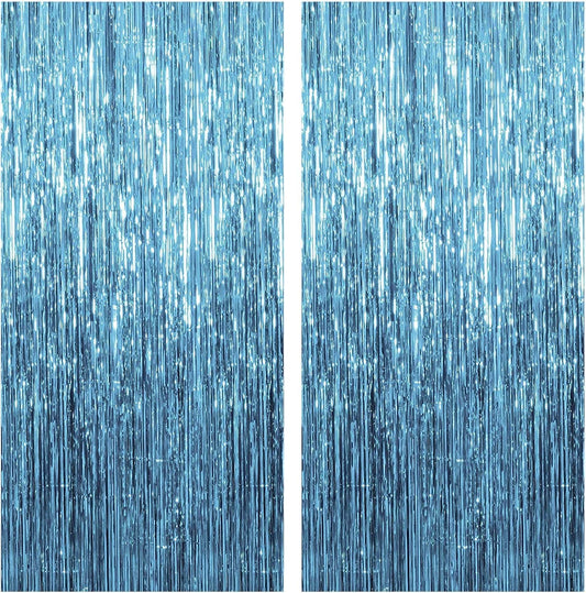 2 Pack Blue Backdrop Streamers Party Decorations Tinsel Fringe Backdrop Ocean Themed Decorations Foil Curtain V1258-DP02-A-71
