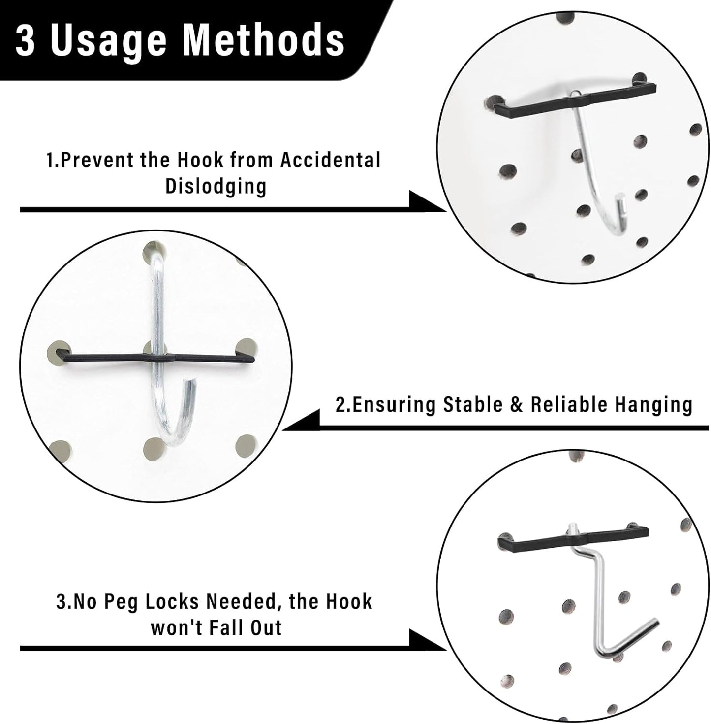 Black Peg Locks Plastic Pegboard Hook Locks Pegboard Display Hook Organizer Fixer Peg Board Hook Clip V1258-DP02-A-717