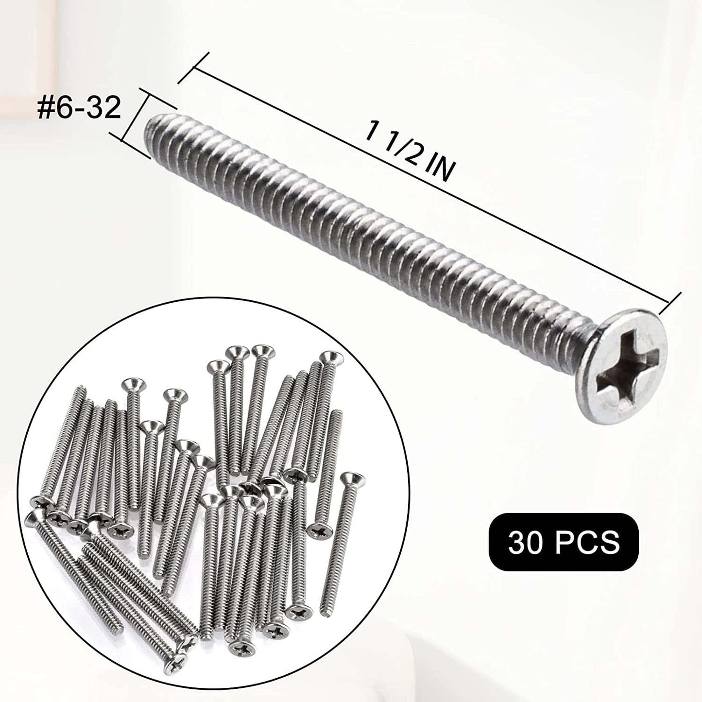 Extra Long Outlet Screws 6-32 x 1-1/2 Inches Electrical Outlet Screws 304 Stainless Machine Screws - 30 Pack V1258-DP02-A-727