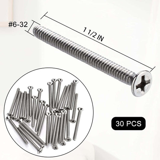 Extra Long Outlet Screws 6-32 x 1-1/2 Inches Electrical Outlet Screws 304 Stainless Machine Screws - 30 Pack V1258-DP02-A-727