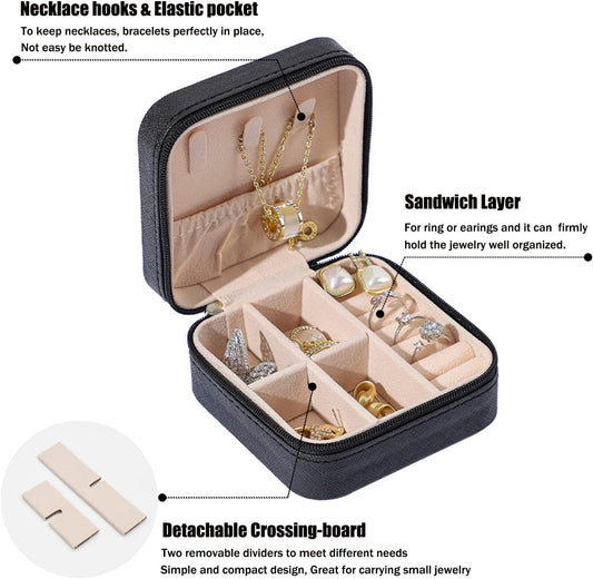 MODENGKGJIAN Mini Jewelry Travel Case, PU Leather Travel Jewelry Organizer Box, Small Portable Portable V1258-DP02-A-734