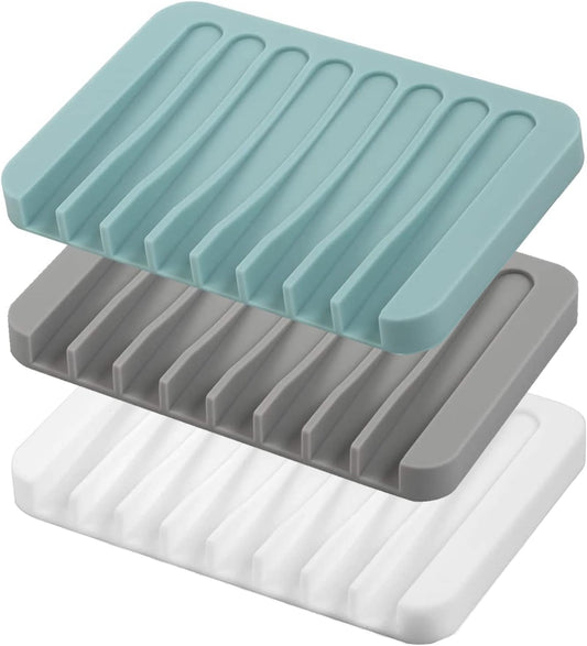 Self Draining Soap Dishes, 3 Pcs Silice Soap Saver, Waterfall Drainer Soap Holder for Bathroom, Extend Soap V1258-DP02-A-735