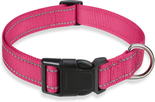 Reflective Dog Collar with Buckle Adjustable Safety Nyl Collars for Small Medium Large Dogs, Pink S V1258-DP02-A-738