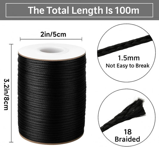 1.5MM Black Nylon String - 110Yards Wind Chime String Weather Resistant Nylon Cord Black Nylon Bracelets V1258-DP02-A-76