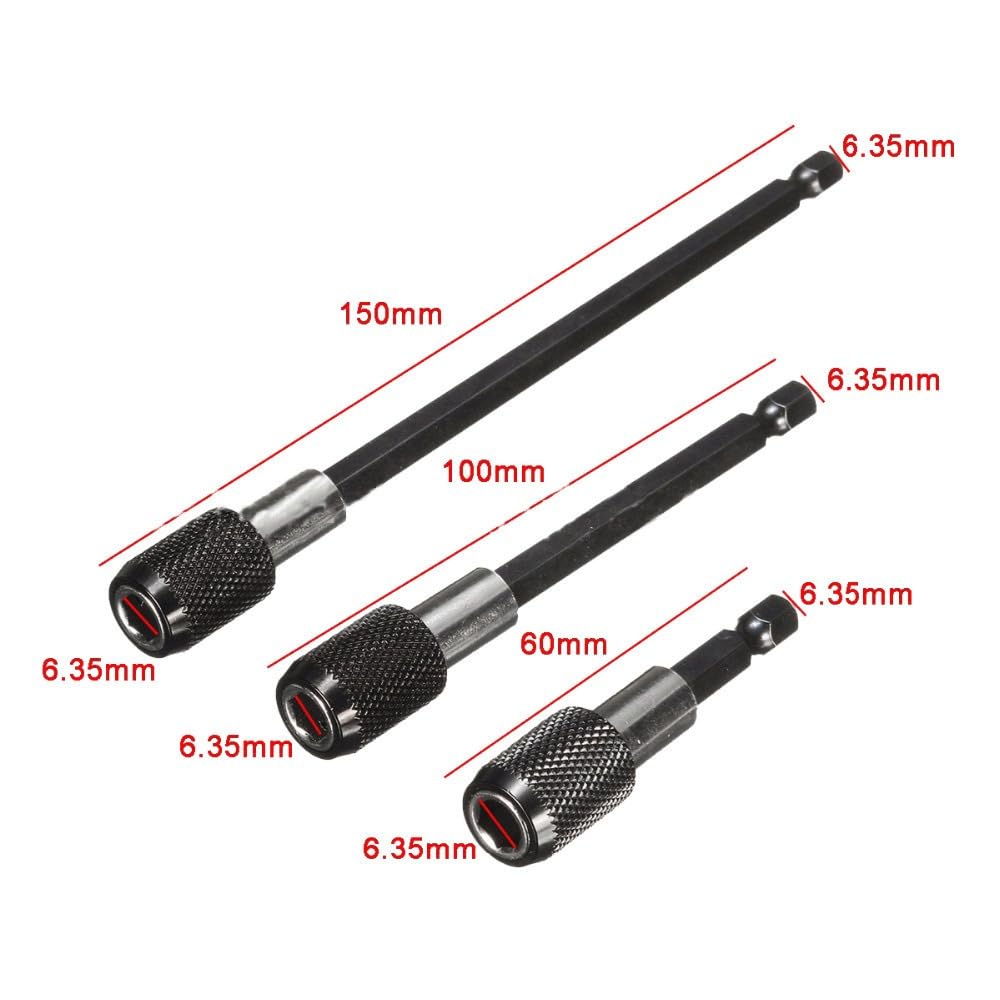 3-Piece Magnetic Bit Holder Extensi Set, Quick Release Universal Impact Drill Adapter for Home DIY Projects V1258-DP02-A-762