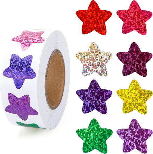 Star Stickers - 500Pcs 1Inch Glitter Star Stickers for Kids Reward Self Adhesive Foil Shiny Stars Shaped V1258-DP02-A-77