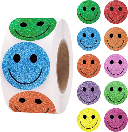 Smiley Face Stickers - Happy Face Stickers 500Pcs 1Inch Glitter Smiley Sticker Roll Cute Reward Sticker for V1258-DP02-A-79