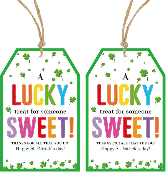 St.Patrick's Day Tags - 50Pcs Happy St.Patrick's Day Gift Tags with String Irish Shamrock Lucky Clover Hang V1258-DP02-A-80