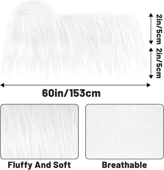 Shaggy Plush Faux Fur Fabric 2x60Inch White Faux Fur Trim by The Yard Precut Strip Fluffy Fuzzy Christmas V1258-DP02-A-86