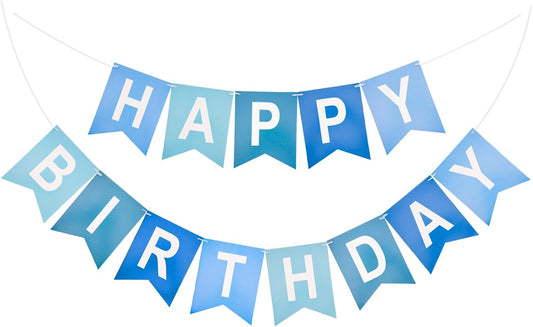 Happy Birthday Banner Large - NO DIY Blue Happy Birthdays Banner Sign Happy Birthday Party Paper Hang V1258-DP02-A-87