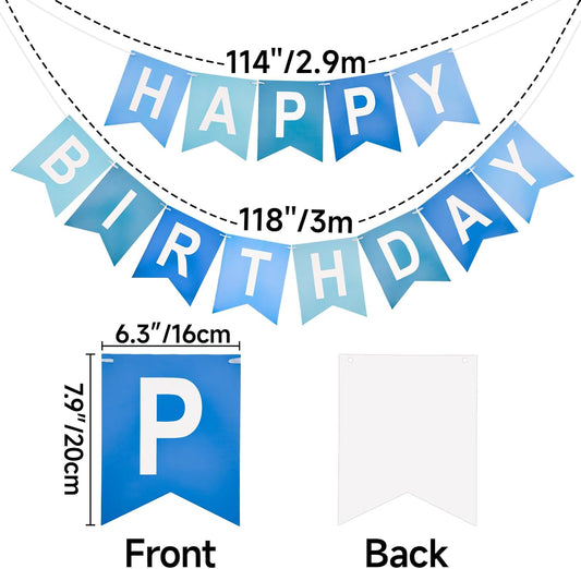 Happy Birthday Banner Large - NO DIY Blue Happy Birthdays Banner Sign Happy Birthday Party Paper Hang V1258-DP02-A-87