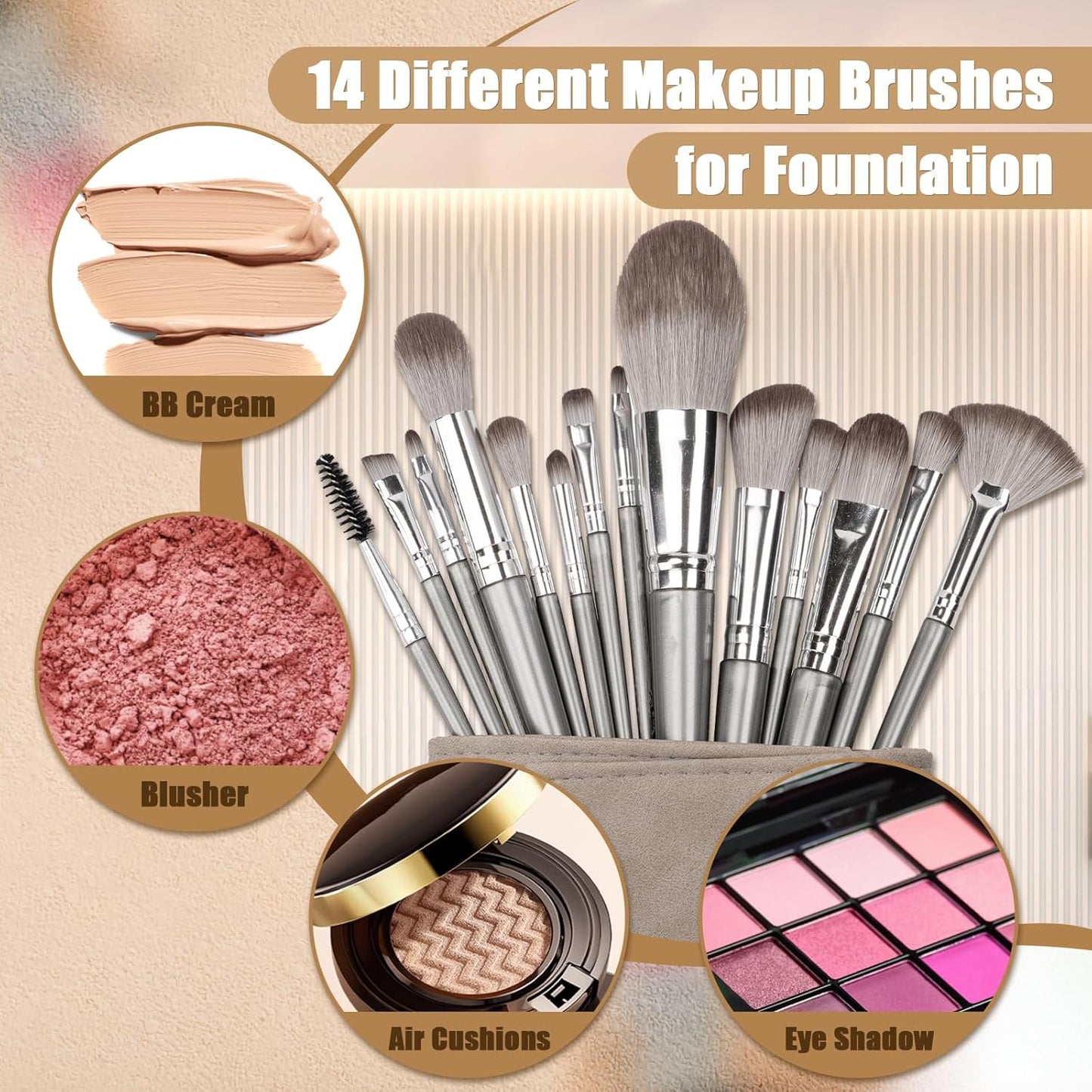 Makeup Brushes, 14 Pcs Professional Makeup Brush Set, Eye and Face Foundation Brush Set, Eyeshadow Brushes, V1258-DP02-A-9