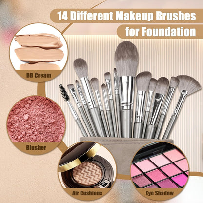 Makeup Brushes, 14 Pcs Professional Makeup Brush Set, Eye and Face Foundation Brush Set, Eyeshadow Brushes, V1258-DP02-A-9
