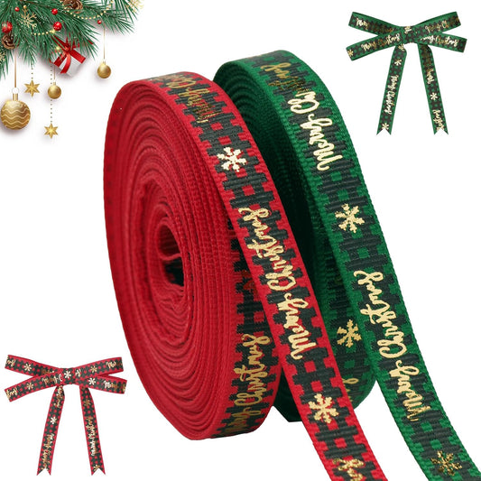 Christmas Ribbon, 3/8 Inch, 20 Yard, Red and Green Merry Wrapping Ribbon for Craft Wreath Decor Bow Flower V1258-DP02-A-92