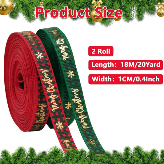 Christmas Ribbon, 3/8 Inch, 20 Yard, Red and Green Merry Wrapping Ribbon for Craft Wreath Decor Bow Flower V1258-DP02-A-92