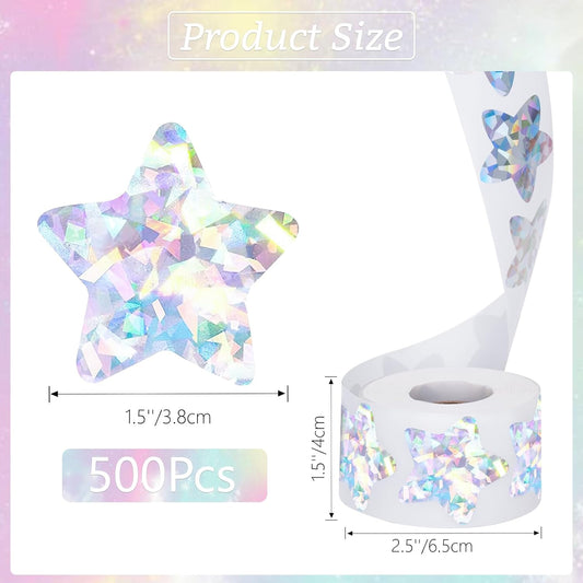 Holographic Silver Star Stickers for Kids Reward - 500Pcs 1.5Inch Shiny Self-Adhesive Metallic Glitter Foil V1258-DP02-A-93