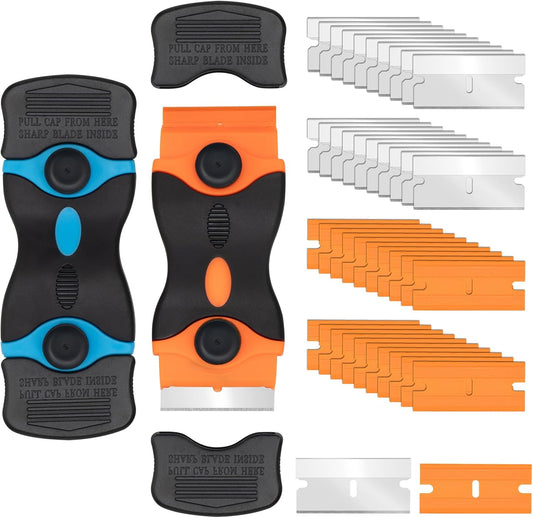 Razor Scraper Tool 2 Pack, Razor Blade Scraper Tool with 20pcs Plastic Blades and 20pcs Metal Scraper Blades, V1258-DP02-A-939
