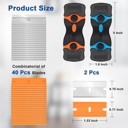 Razor Scraper Tool 2 Pack, Razor Blade Scraper Tool with 20pcs Plastic Blades and 20pcs Metal Scraper Blades, V1258-DP02-A-939