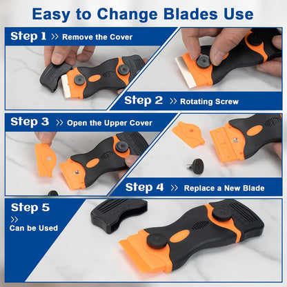 Razor Scraper Tool 2 Pack, Razor Blade Scraper Tool with 20pcs Plastic Blades and 20pcs Metal Scraper Blades, V1258-DP02-A-939