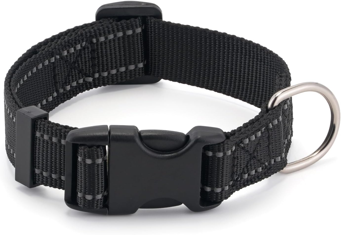 Dog Collar for Small Medium Dogs with Buckle, Breathable Adjustable Nyl Reflective Dog Collars, Black/Small V1258-DP02-A-942