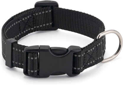 Dog Collar for Small Medium Dogs with Buckle, Breathable Adjustable Nyl Reflective Dog Collars, Black/Small V1258-DP02-A-942