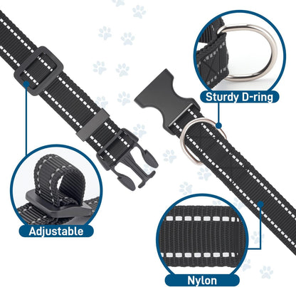 Dog Collar for Small Medium Dogs with Buckle, Breathable Adjustable Nyl Reflective Dog Collars, Black/Small V1258-DP02-A-942