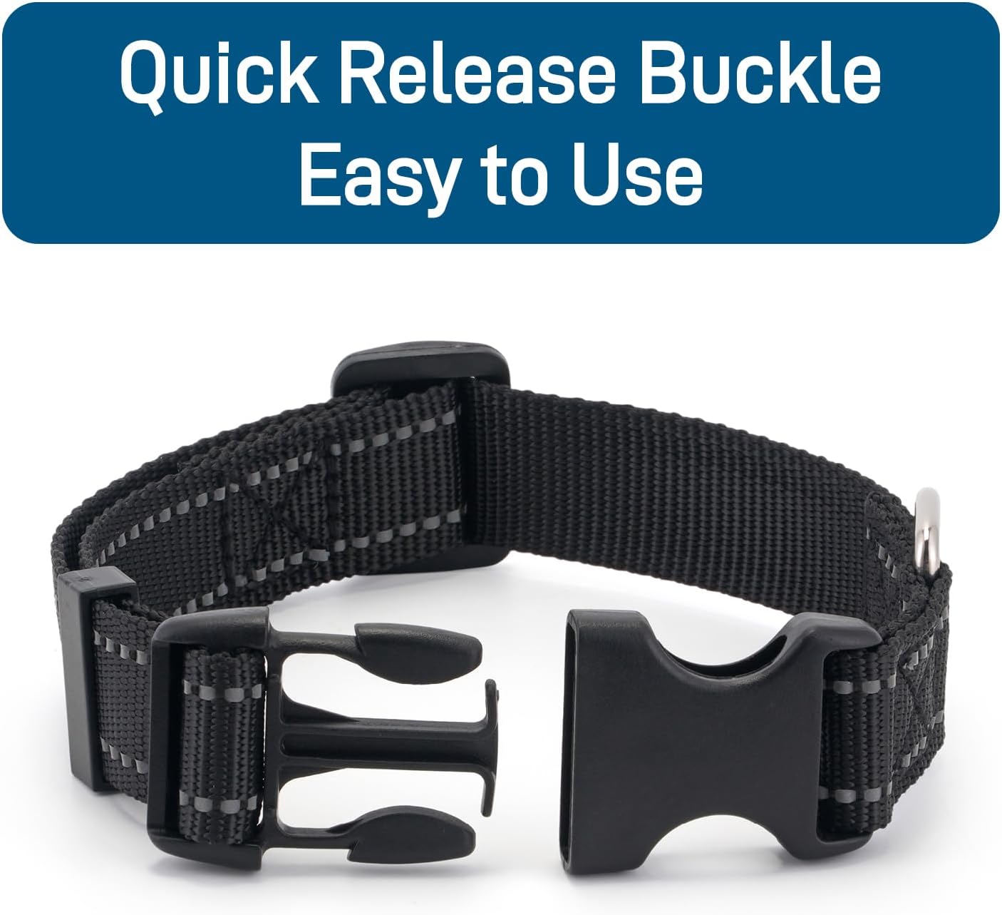 Dog Collar for Small Medium Dogs with Buckle, Breathable Adjustable Nyl Reflective Dog Collars, Black/Small V1258-DP02-A-942