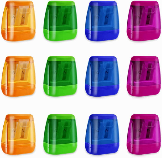 12 Pcs Manual Pencil Sharpener for School Office Home Sharpeners Kids with Lid Colored Compact Dual Holes V1258-DP02-A-948