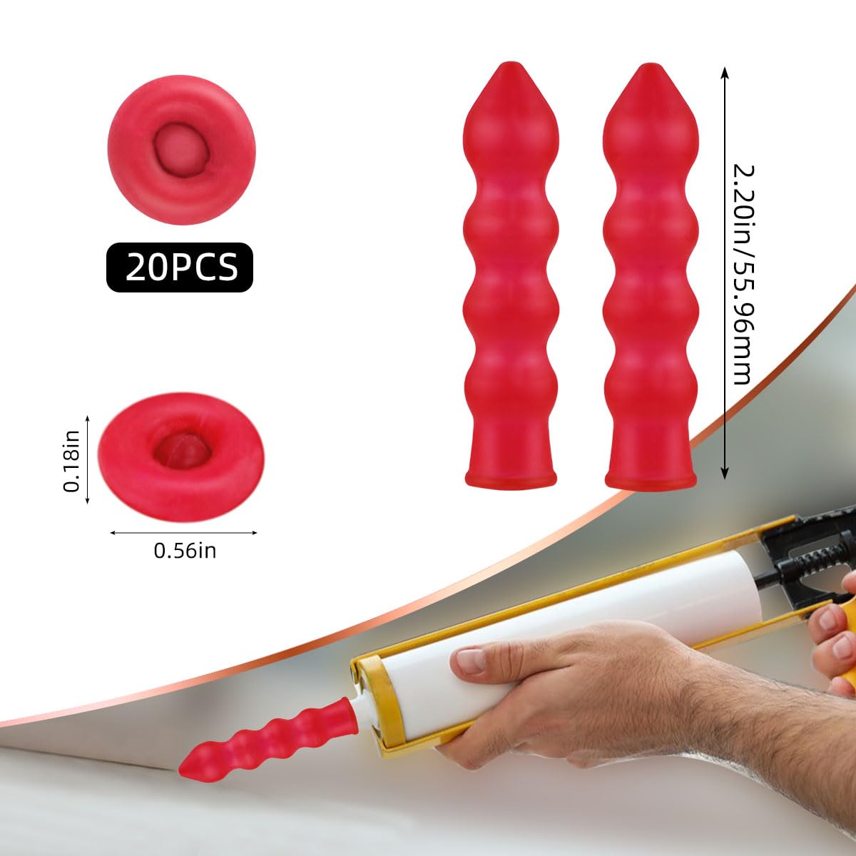 20 Pack Caulk Saver Caps - Seal and Preserve Open Caulking Tubes Red V1258-DP02-A-950