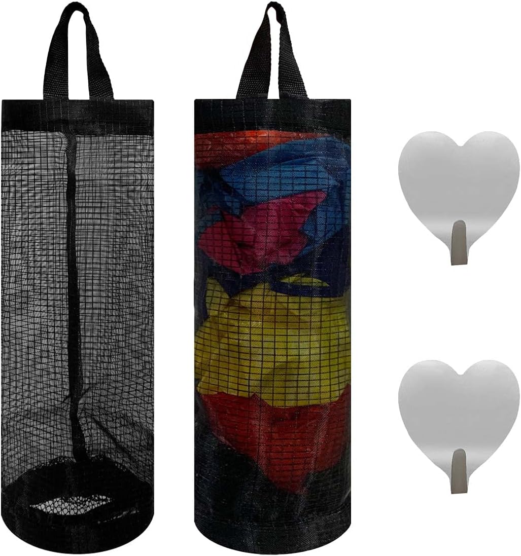 2 Pcs Plastic Bag Holder Trash Bags Storage Dispenser Organizer for Home Kitchen Mesh Hanging Dispensers V1258-DP02-A-951