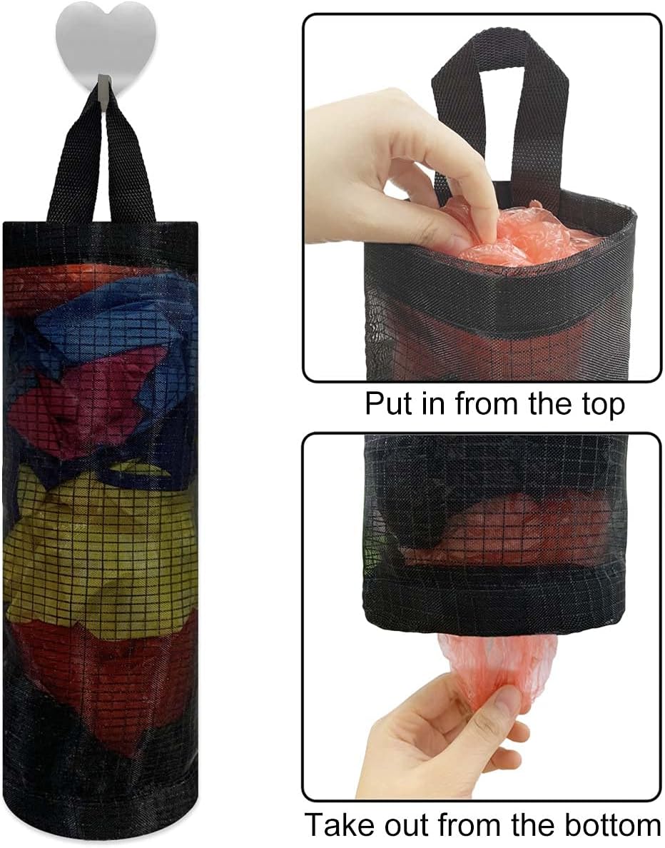2 Pcs Plastic Bag Holder Trash Bags Storage Dispenser Organizer for Home Kitchen Mesh Hanging Dispensers V1258-DP02-A-951