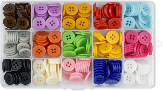 300 Pack Colorful Buttons for Craft DIY 15 Assorted Colors Resin Round Sewing Flatback Button with Box 4 V1258-DP02-A-954