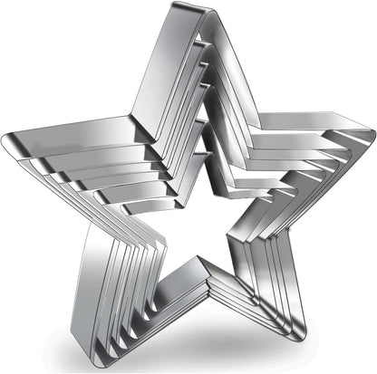 6 Pieces Star Cookie Cutters Set - Stainless Steel Five-Pointed Shaped Cutter, Biscuit Molds, Fondant Cake V1258-DP02-A-955