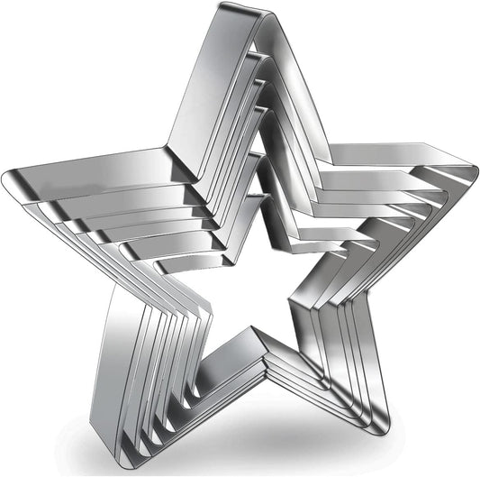 6 Pieces Star Cookie Cutters Set - Stainless Steel Five-Pointed Shaped Cutter, Biscuit Molds, Fondant Cake V1258-DP02-A-955