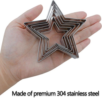 6 Pieces Star Cookie Cutters Set - Stainless Steel Five-Pointed Shaped Cutter, Biscuit Molds, Fondant Cake V1258-DP02-A-955