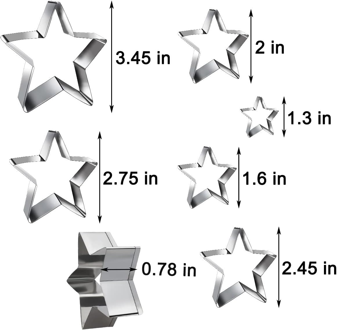 6 Pieces Star Cookie Cutters Set - Stainless Steel Five-Pointed Shaped Cutter, Biscuit Molds, Fondant Cake V1258-DP02-A-955