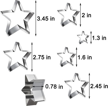 6 Pieces Star Cookie Cutters Set - Stainless Steel Five-Pointed Shaped Cutter, Biscuit Molds, Fondant Cake V1258-DP02-A-955