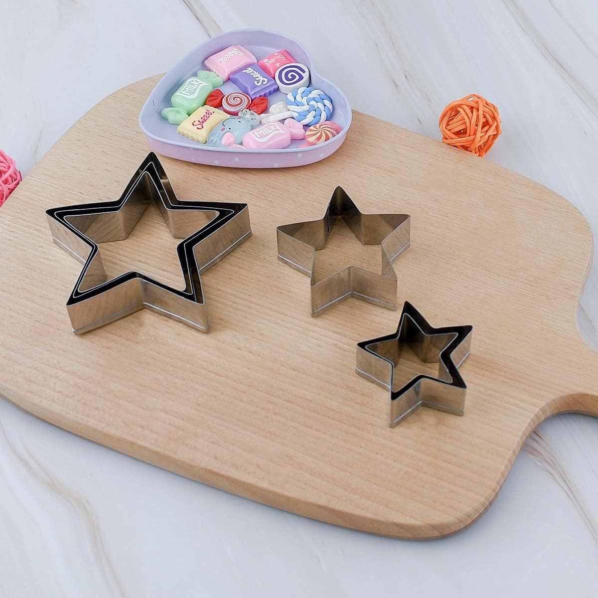 6 Pieces Star Cookie Cutters Set - Stainless Steel Five-Pointed Shaped Cutter, Biscuit Molds, Fondant Cake V1258-DP02-A-955